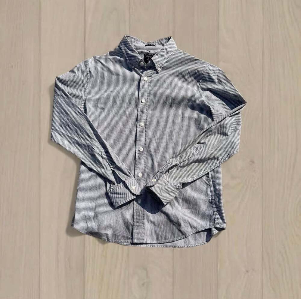 Abercrombie & Fitch Super Slim Stretch Men's Blue & White Striped Long Sleeve Bu